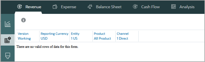 The form displays no valid rows of data